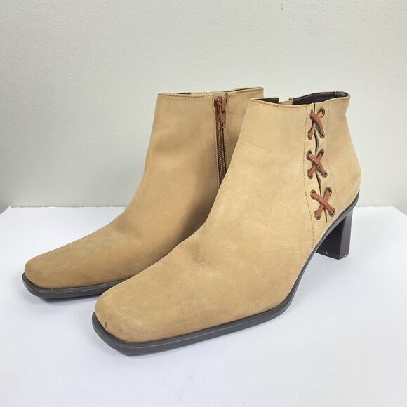 Etienne Aigner Shoes - ⭐️ VTG Y2K Tan Square Toe Leather Heel Ankle Boots Sz 8.5 Western Hippie Boho